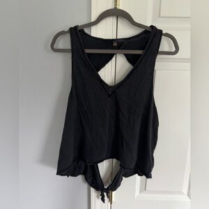 FP Movement by Free People Black V-Neck Tie-Back Tank